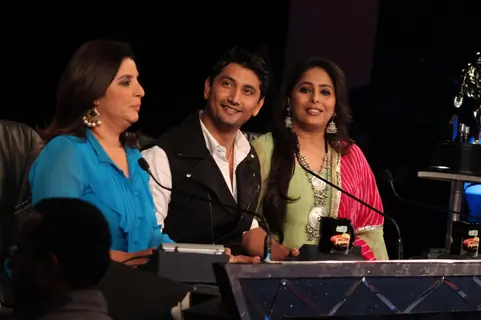 Farah Khan, Marzi Pestonji and Geeta Kapur on the sets of Dance India Dance