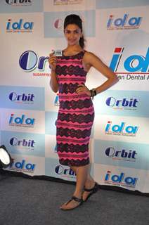 Bollywood actress and Wrigley Orbit brand ambassador Deepika Padukone launches National Oral Health Program and Orbit-IDA National Oral Health Card at the World Dental Show in Bandra Kurla Complex in Mumbai.