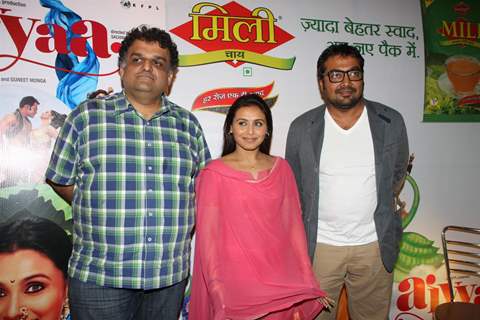 Bollywood actress Rani Mukherji with Director Anurag Kashyap promoting Aiyyaa with Chaha Poha (Tea and Maharashtrian Snack Poha) at Wagh Bakri Tea Lounge in Mumbai.