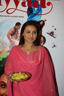 Bollywood actress Rani Mukherji promoting Aiyyaa with Chaha Poha (Tea and Maharashtrian Snack Poha) at Wagh Bakri Tea Lounge in Mumbai.