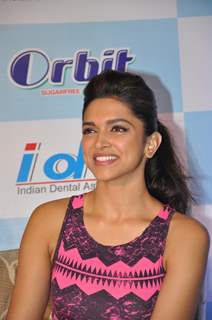 Bollywood actress and Wrigley Orbit brand ambassador Deepika Padukone launches National Oral Health Program and Orbit-IDA National Oral Health Card at the World Dental Show in Bandra Kurla Complex in Mumbai.