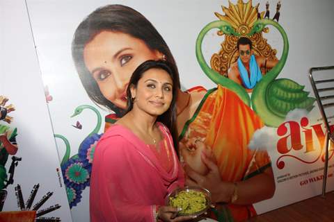 Bollywood actress Rani Mukherji promoting Aiyyaa with Chaha Poha (Tea and Maharashtrian Snack Poha) at Wagh Bakri Tea Lounge in Mumbai.