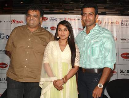 Bollywood actress Rani Mukherjee and Director Sachin Kundalkar with Malayalam film actor Prithviraj at a press meet to promote their film ''Aiyyaa, in New Delhi. (Photo: IANS/Amlan)