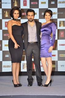 Neha Dhupia, Emraan Hashmi and Sagarika Ghatge and during the music launch of upcoming film Rush