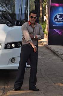 Bollywood actor Salman Khan takes media on the Big Boss tour ride at in Lonavala in Mumbai.
