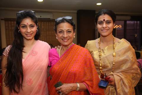 Kajol, Tanisha Mukherjee with mother Tanuja at the North Bombay Sarbojanin Durga Pooja celebrations.