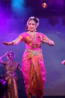 Hema Malini performs dance at North Bombay Sarbojanin Durga Puja Pandal at Hotel Tulip Star in Mumbai