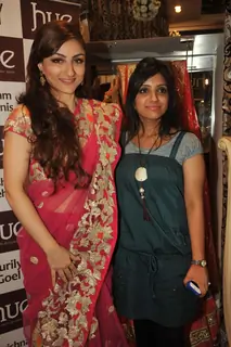 Soha Ali Khan with Mahima Bansal (proprietor of HUE) at the launch of HUE fashion’s new collection at Inox in Nariman Point, Mumbai