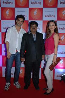 Producer Shankar Nangre  with bollywood actor Amit Dholawat and Pooja Gunjikar of Sai Raj film &quot;Strugglers&quot; a grand premiere launch in Mumbai.