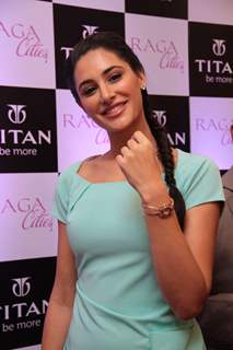 Bollywood actress Nargis Fakhri unveiling of the exquisite Raga Cities Collection of watches by Titan at World of Titan store in Bandra, Mumbai.