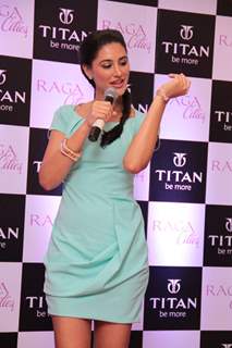 Bollywood actress Nargis Fakhri unveiling of the exquisite Raga Cities Collection of watches by Titan at World of Titan store in Bandra, Mumbai.