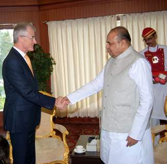 Maharashtra Governor K. Sankaranarayanan is seen with Belgium Minister for Administrative Affairs, Local and Provincial Government, Civic Integration and Tourism Geert Bourgeois after their meeting at Raj Bhavan, Mumbai on Thursday (1 Nov). ...