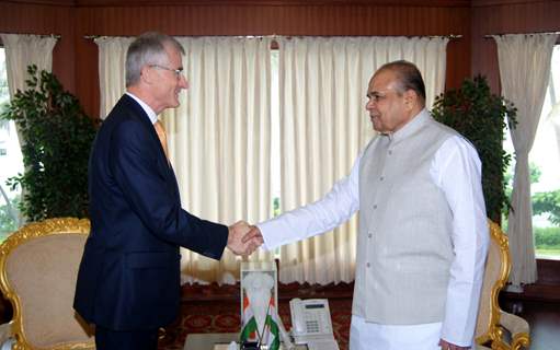 Maharashtra Governor K. Sankaranarayanan is seen with Belgium Minister for Administrative Affairs, Local and Provincial Government, Civic Integration and Tourism Geert Bourgeois after their meeting at Raj Bhavan, Mumbai on Thursday (1 Nov). ...