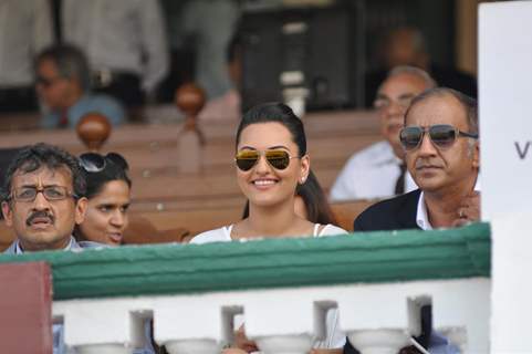 Bollywood actor Sonakshi Sinha during the Metro Motors Auto Hangar H M Mehta Trophy at Mahalaxmi Race Course in Mumbai