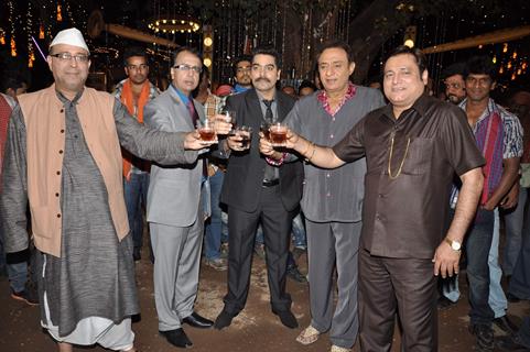 (L to R) Bollywood actors Pramod Moutho, Anant Mahadevan, Ashutosh Rana, Ranjeet and Manoj Joshi at the item song shoot of film 'Soda' in Mumbai.