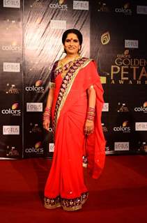 Nimisha Varkhi as Manoranjan of Sasural Simar Ka at Colors Golden Petal Awards Red Carpet Moments