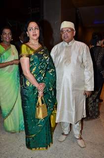 Bollywood actress Hema Malini at Durga Jasraj's daughter Avani's wedding reception with Puneet in Mumbai.