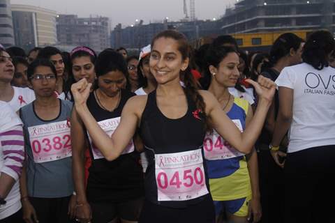 VJ Anusha Dandekar at the first edition of Pinkathon International 10k women's run for breast cancer awareness at Bandra Kurla Complex in Mumbai.