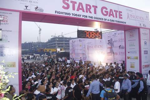 The first edition of Pinkathon International 10k women's run for breast cancer awareness at Bandra Kurla Complex in Mumbai.