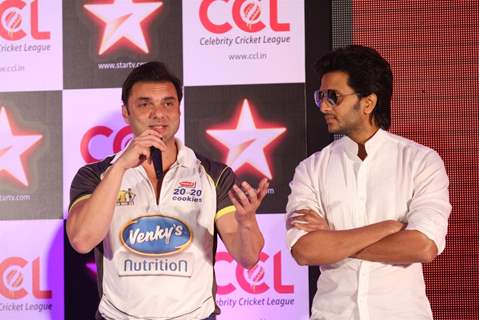 Sohail Khan and Ritiesh Deshmukh at CCL broadcast tie up announcement with Star Network