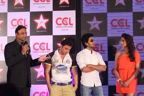 Harsha Bhogle, Sohail, Ritesh & Bipasha at CCL broadcast tie up announcement with Star Network