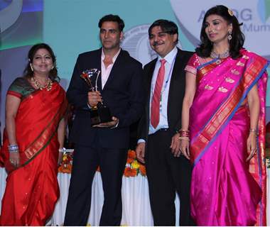 (L to R) Dr Nandita Palshetkar, bollywood actor Akshay Kumar, Dr Hrishikesh Pai and Dr Rishma Pai at the inauguration of the 56th All India Congress of Obstetrics and Gynecology (AICOG) fashion show by Manish Malhotra in Mumbai.