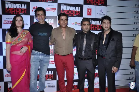 (L to R) Bollywood actors Urvashi Sharma, Sonu Sood, Ravi Kishan and Sachin Joshi at film Mumbai Mirror premiere in PVR Cinemas, Juhu, Mumbai.