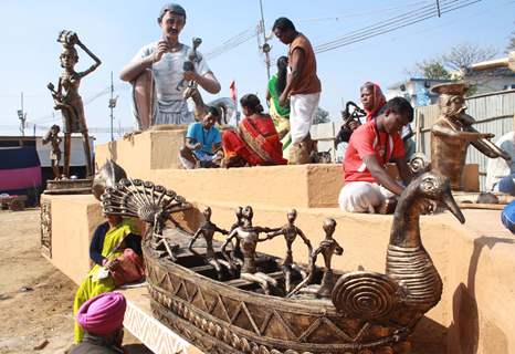 The Jharkhand tableaux at the press preview of tableaux participating in Republic Day Parade. (Photo: Amlan Paliwal/IANS)