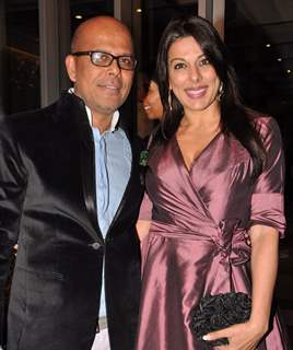 Fashion designer Narendra Kumar Ahmed with bollywood actress Pooja Bedi at the Jade Jagger's latest collaboration with Kerastase to design the bottle for Kerastase's Elixir Ultime a unique luxury brand in Mumbai on Wednesday, January 30th, evening.