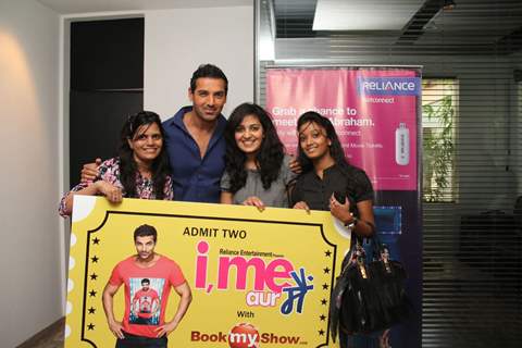 Bollywood actor John Abraham meets Bookmyshow contest winners of 'I ME AUR MAIN' in Mumbai on Thursday, February 28th.