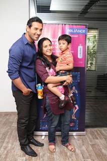 Bollywood actor John Abraham meets Bookmyshow contest winners of 'I ME AUR MAIN' in Mumbai on Thursday, February 28th.