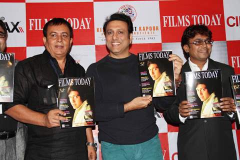 Bollywood actor Govinda with Rajesh Shrivastava, CMD, Films Today, filmmaker Raju Kariya during the launch of the 7th anniversary issue of 'Films Today' magazine in Mumbai.