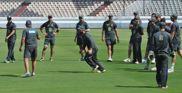 Australian cricket team at a practice session before the second cricket Test match in Hyderabad on March 1, 2013.