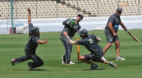 Australian cricket team at a practice session before the second cricket Test match in Hyderabad on March 1, 2013.