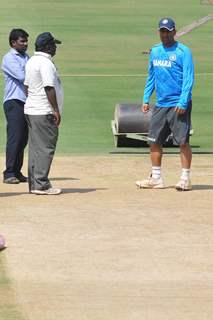 Indian cricket team at a practice session before the second cricket Test match in Hyderabad on March 1, 2013.