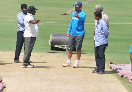 Indian cricket team at a practice session before the second cricket Test match in Hyderabad on March 1, 2013.