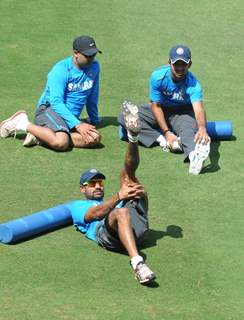 Indian cricket team at a practice session before the second cricket Test match in Hyderabad on March 1, 2013.