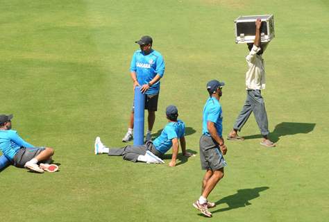 Indian cricket team at a practice session before the second cricket Test match in Hyderabad on March 1, 2013.