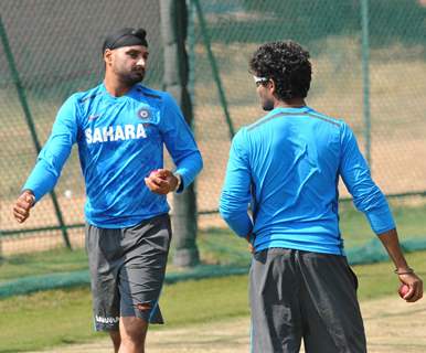 Indian cricket team at a practice session before the second cricket Test match in Hyderabad on March 1, 2013.