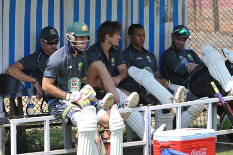 Australian cricket team at a practice session before the second cricket Test match in Hyderabad on March 1, 2013.