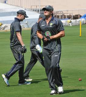 Australian cricket team at a practice session before the second cricket Test match in Hyderabad on March 1, 2013.