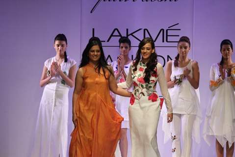 Hazel Keech as showstopper for designer Purvi Doshi at Lakme Fashion Week Summer 2013