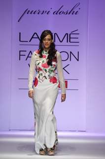 Hazel Keech as showstopper for designer Purvi Doshi at Lakme Fashion Week Summer 2013