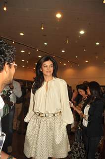 Sushmita Sen gestures during the Gautam Patole’s art exhibition Women & We men