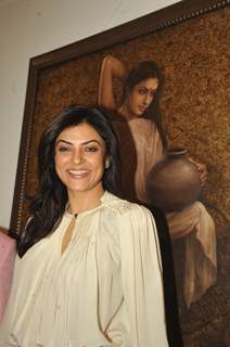 Sushmita Sen gestures during the Gautam Patole’s art exhibition Women & We men