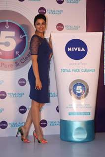 Parineeti Chopra poses during the launch of Nivea’s Total Face Cleanup