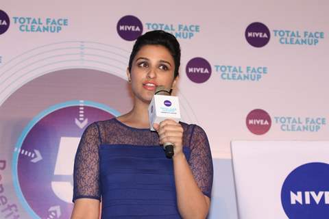 Parineeti Chopra poses during the launch of Nivea’s Total Face Cleanup