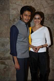 Ritesh Deshmukh with Genelia Deshmukh at Special screening of Bombay Talkies