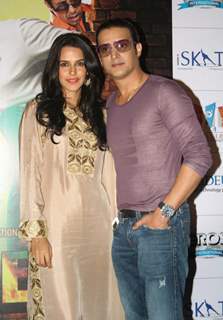 Jimmy Shergill and Neha Dhupia during a promotional event for their Punjabi film Rangeelay