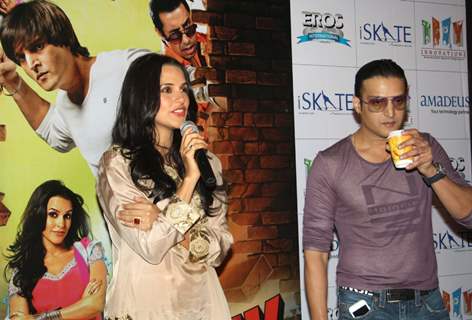 Jimmy Shergill and Neha Dhupia during a promotional event for their Punjabi film Rangeelay